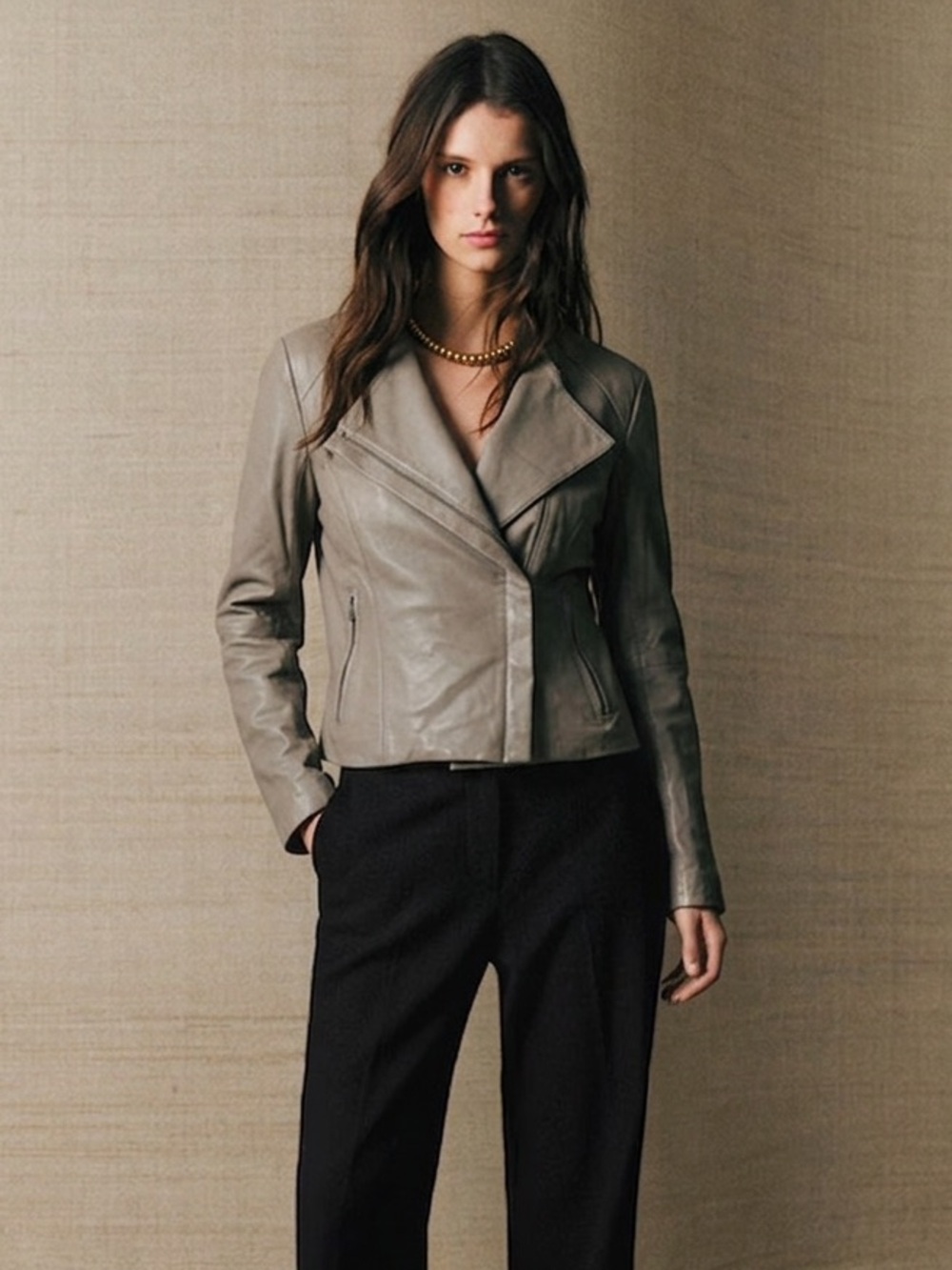 VEDA Dali Smooth Genuine Leather Jacket in Gray Size Small